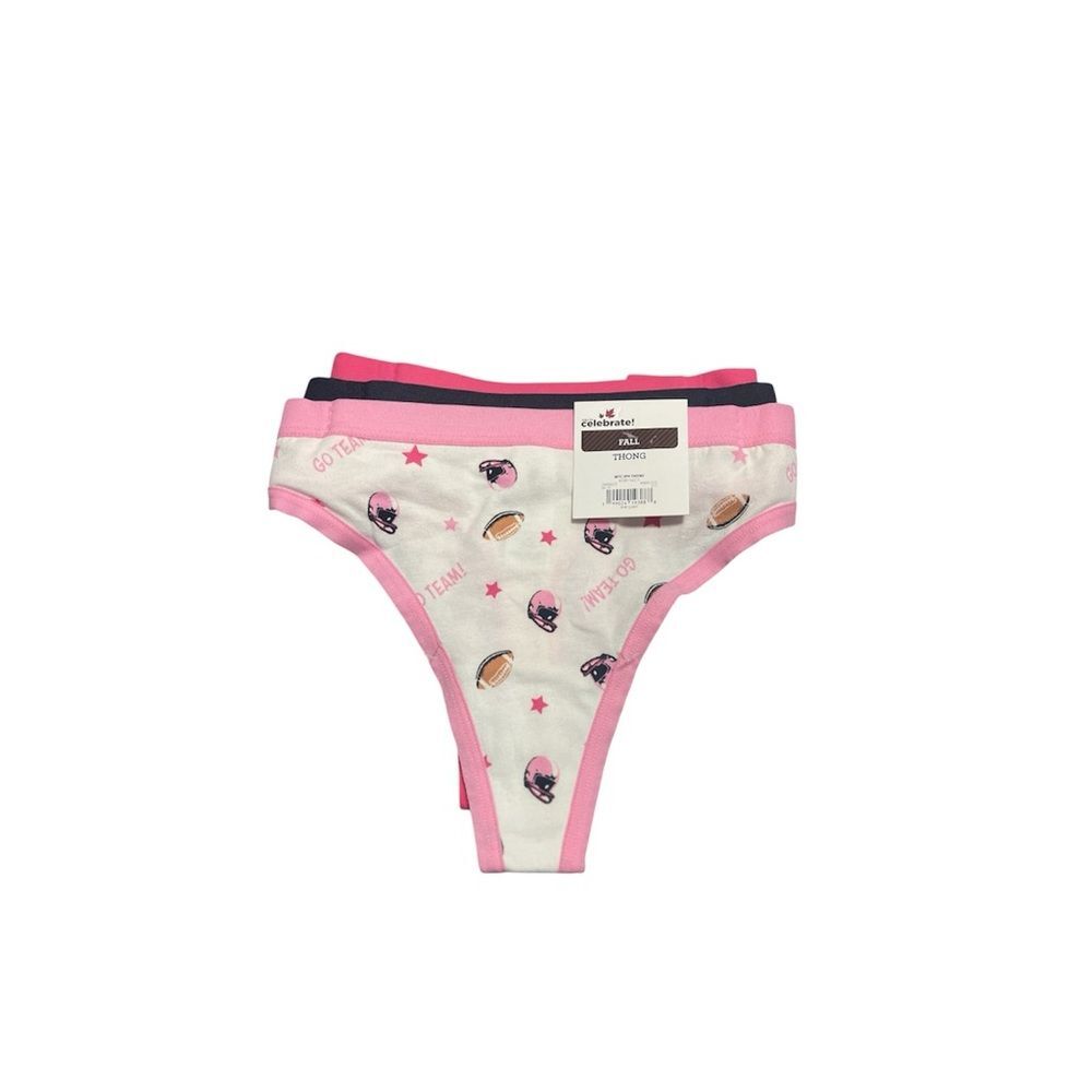 Women's  3 Pack Thong String Panties Football Team Pink Size S (4-6)